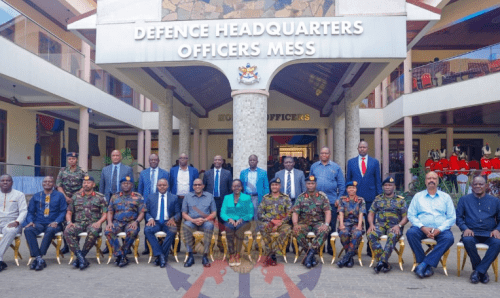 KDF officers and CS Soipan Tuya with Environment CS Aden Duale at a military dining-in-dining-out party on Saturday, August 31, 2024. PHOTO/KDF