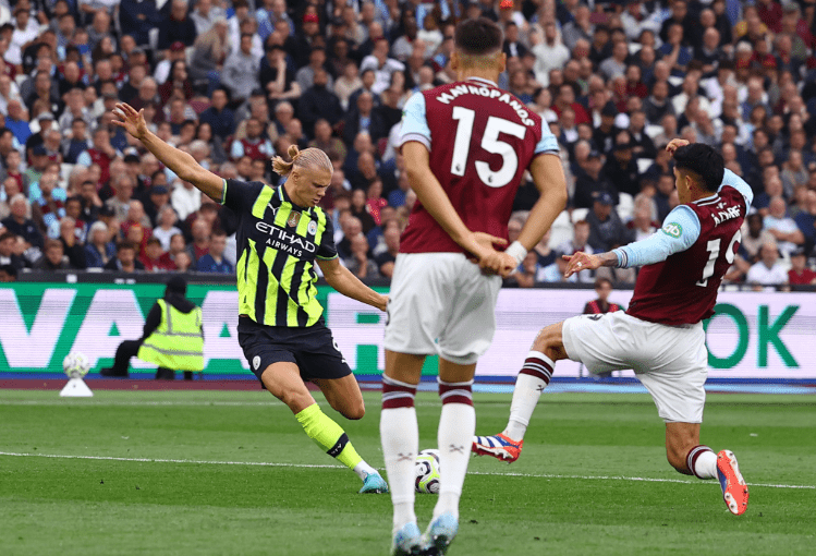 Erling Haaland of Manchester City in action against West Ham United. PHOTO/@premierleague/X