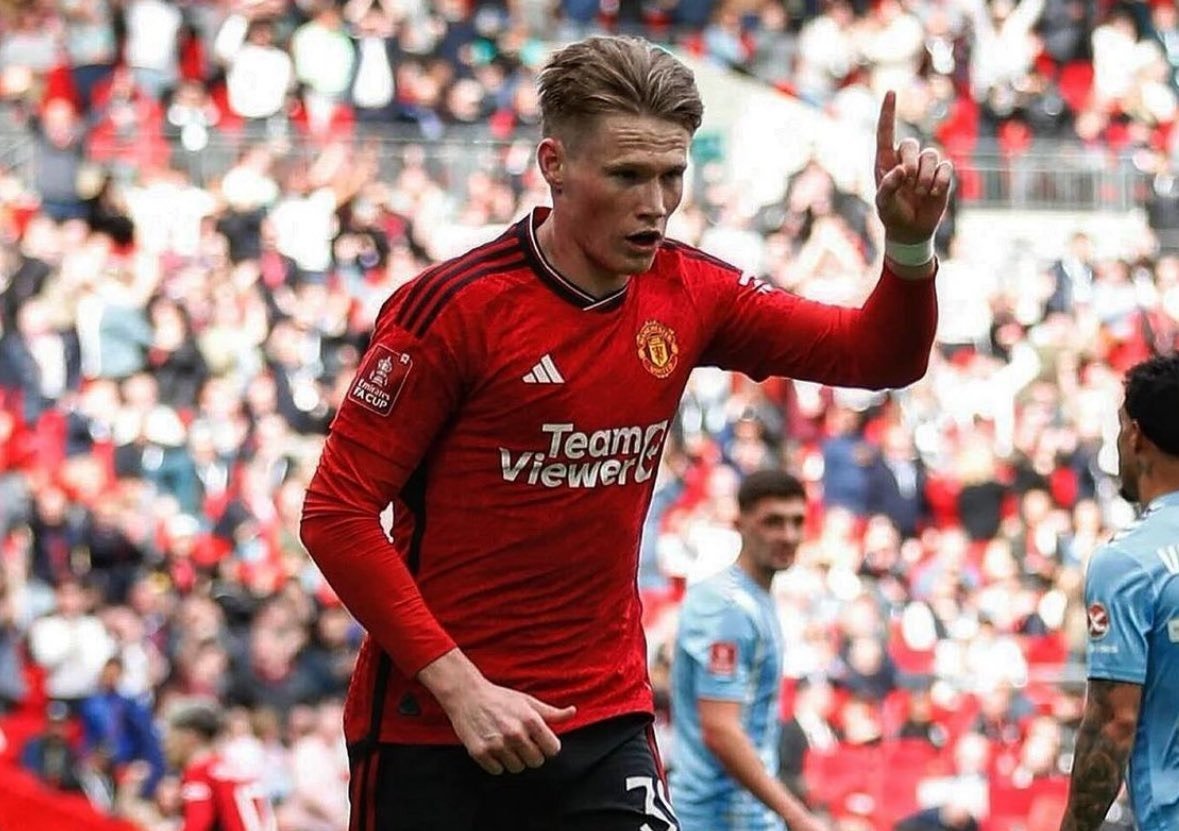 Manchester United midfielder Scott McTominay celebrates after scoring. PHOTO/@FabrizioRomano/X