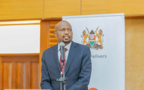 Former Public Service cabinet secretary Moses Kuria speaks at the Kenya School of Government Lower Kabete on June 21, 2024. PHOTO/@HonMoses_Kuria/X