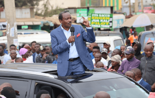 Wiper Party leader Kalonzo Musyoka addressing residents in Thika on Sunday, August 11, 2024. PHOTO/@skmusyoka/X