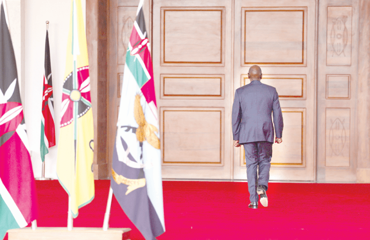 President William Ruto at State House in Nairobi on July 11,2024 after he dismissed his Cabinet to pave the way for what he called a broad-based government. PHOTO/Print