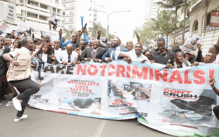 Journalists from various media houses recently marched on the streets of Nairobi to protest harassment by police. PHOTO/Print