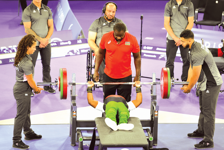 Para-powerlifter Hellen Wawira in action during the Games. PHOTO/James Waindi