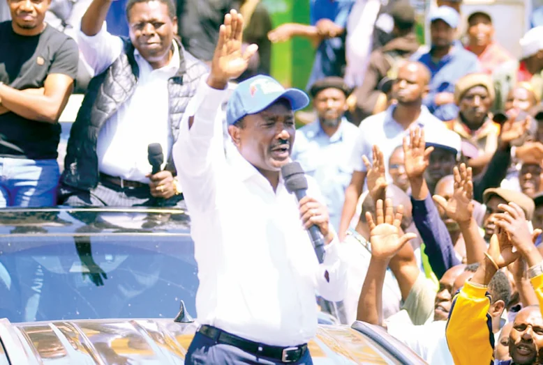 Wiper leader Kalonzo Musyoka addressing residents of Nyeri yesterday. PHOTO/Jose King'ori