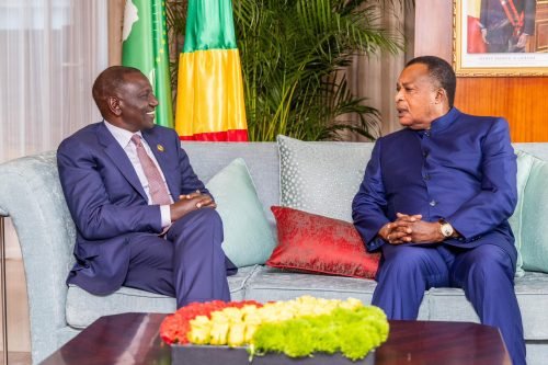 President William Ruto with Denis Sassou Nguesso, the President of Congo-Brazzaville in Beijing, China. PHOTO/@WilliamsRuto/X