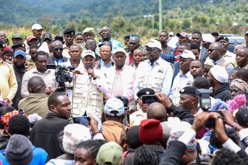 Interior CS Kithure Kindiki addressing Kinangop residents after inspecting a road construction project on Monday, September 23, 2024. PHOTO/@KindikiKithure/X