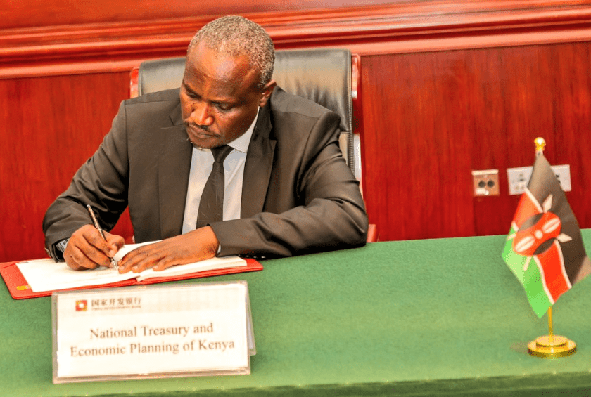 National Treasury CS John Mbadi signing a credit facility deal in Beijing on Friday, September 6, 2024. PHOTO/@KeTreasury/X