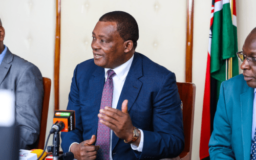 Public Service Cabinet Secretary Justin Muturi speaking after workers representatives on Tuesday September 3, 2024. PHOTO/@HonJBMuturi/X