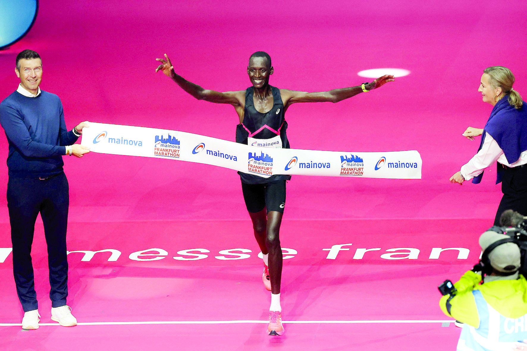 Brimin Misoi reacts after winning a previous marathon abroad. PHOTO/Print