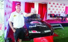 Veteran Rally Driver Ian Duncan holds a packet of Sausage at Farmers Choice headquarters after the company backed him in the 2023 EASC Rally. PHOTO/Philip Kamayka