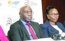 Chairman of the Kenya Publishers Association, David Kamau (left) and Mary Maina the chairperson of the Nairobi International Book Fair address a press conference at a Nairobi hotel on the upcoming book fair set to start on Wednesday. PHOTO/Kenna Claude