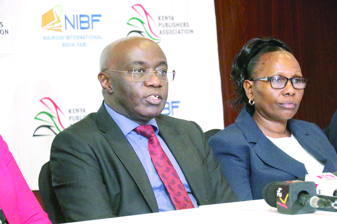 Chairman of the Kenya Publishers Association, David Kamau (left) and Mary Maina the chairperson of the Nairobi International Book Fair address a press conference at a Nairobi hotel on the upcoming book fair set to start on Wednesday. PHOTO/Kenna Claude