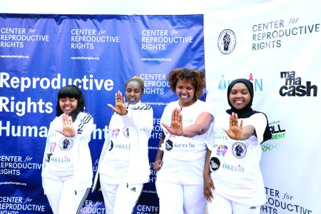 Members of civil society groups yesterday during an event to mark International Safe Abortion Day at the Riruta stadium in Kawangware, Nairobi. PHOTO/Bernard Malonza