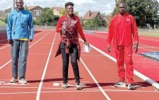 R-L: Team Kenya Paralympic head coach Henry Kirwa, Ruth Ndalut and Abraham Tarbei. PHOTO/JAMES WAINDI