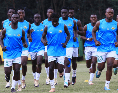 Kariobangi Sharks players during warm-up at Mumias Complex on Sunday September 29, 2024. PHOTO/https://web.facebook.com/KariobangiSharksFC