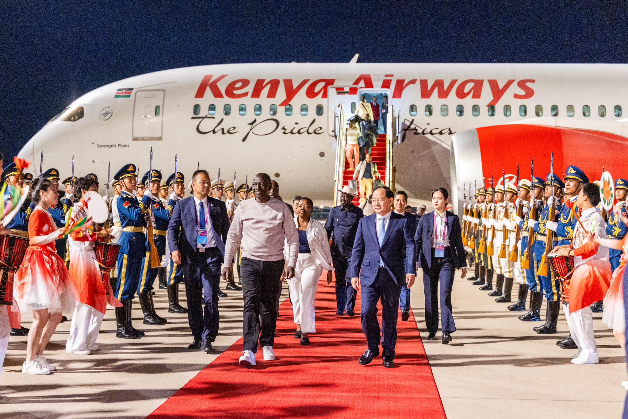 Kenya's AUC Chairperson candidate Raila Odinga accompanying President William Ruto to China. PHOTO/@WilliamsRuto/X