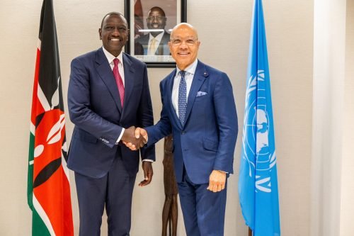 President William Ruto shakes hands with Ford Foundation president Darren Walker after their meeting on Tuesday, September 24, 2024. PHOTO/@WilliamsRuto/X