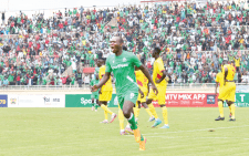 Alpha Onyango of Gor Mahia FC celebrates after scoring against El Merreikh Bentiu FC of South Sudan during their Caf Champions League 2024/25 preliminary round second leg played at the Nyayo National Stadium on August 25, 2024. PHOTO/Rodgers Ndegwa