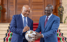 President William Ruto and Confederation of Africa Football President Patrice Motsepe, State House Nairobi. PHOTO/https://www.facebook.com/williamsamoei