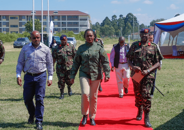 Defence Cabinet Secretary Soipan Tuya at Kenyatta Barracks, Gilgil. PHOTO/@HonTuya/X