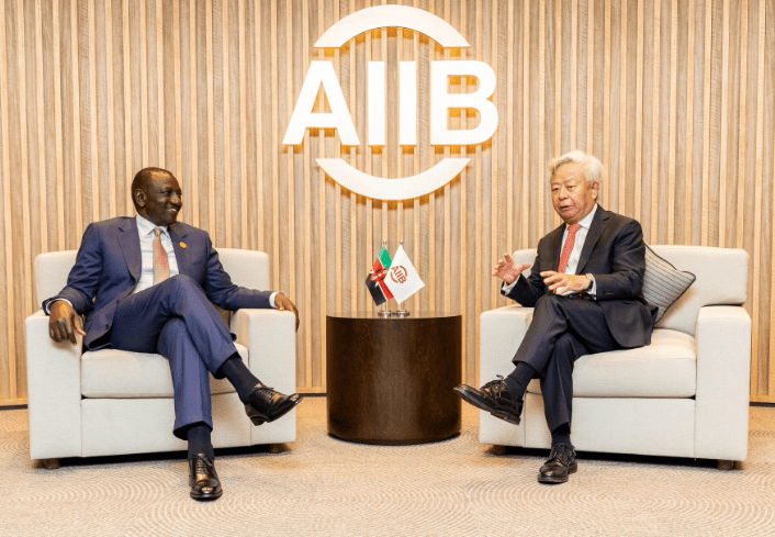 President William Ruto with AIIB President and Board of Directors Chairman Jin Liqun in Beijing, China. PHOTO/@WilliamsRuto/X