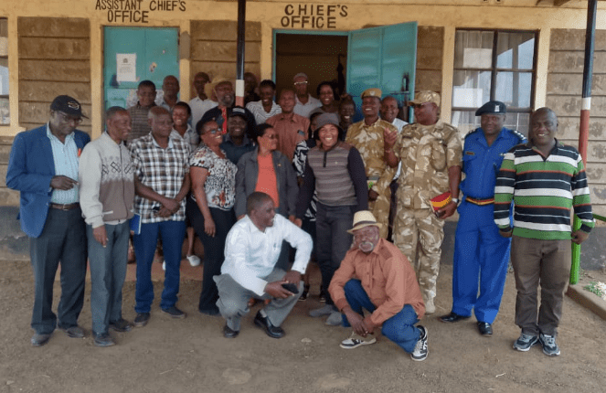 The Kenya Wildlife Service (KWS) and the Makongeni villagers after a meeting over the hyena menace. PHOTO/@KWSKenya/X