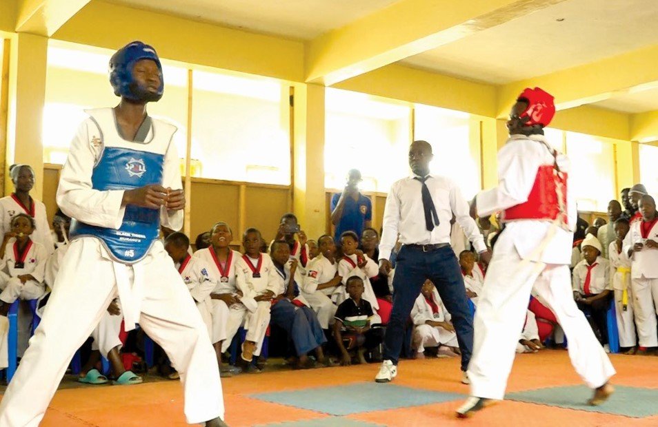 Participants take on each other during the national taekwondo tournament held at Mothers Union Hall town in Murang'a town. PHOTO/Wangari Njuguna