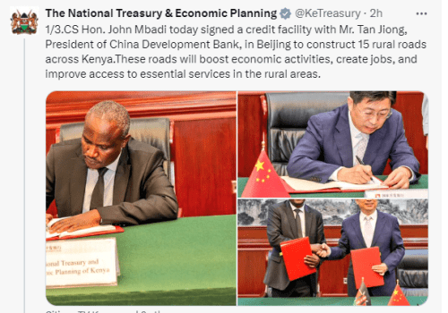 Statement by the National Treasury confirming the credit facility on Friday, September 6, 2024. PHOTO/@KeTreasury/X