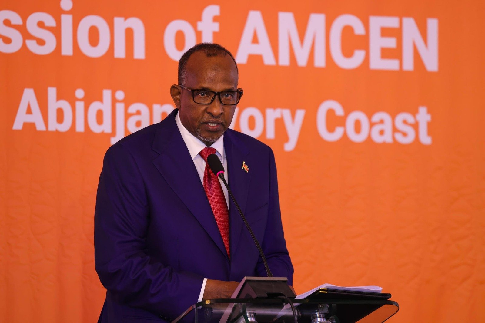 Environment Cabinet Secretary Aden Duale speaking during the African Ministerial Conference on the Environment (AMCEN) on Friday night September 6, 2024. PHOTO/https://www.facebook.com/EnvironmentClimateChangeForestryKenya