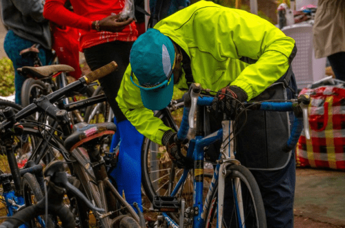 A biker fine-tunes his bike at the Nyayo Stadium. PHOTO/@JubileeInsKE/x