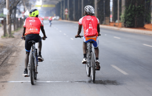 Bikers ride along the Uhuru Highway on Sunday, September 29, 2024, during the Grand Nairobi Bike Race. PHOTO/@JubileeInsKE/X