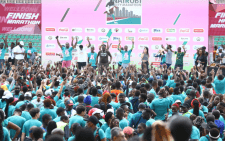 Athletics enthusiasts take part in the celebrations during the third edition of the Nairobi City Marathon at Nyayo Stadium on September 8, 2024. PHOTO/@NBOcitymarathon/X