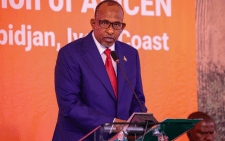 Cabinet Secretary for Environment, Forestry and Climate Change Aden Duale speaks during a past forum in Ivory Coast. PHOTO/@Environment_Ke/X