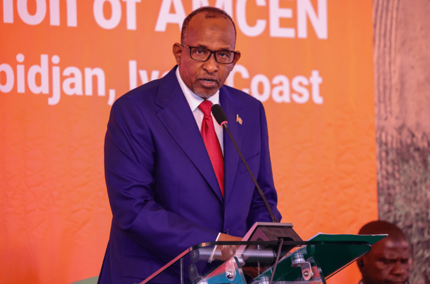 Cabinet Secretary for Environment, Forestry and Climate Change Aden Duale speaks during a past forum in Ivory Coast. PHOTO/@Environment_Ke/X