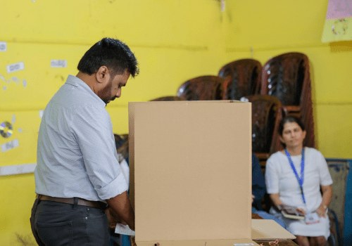 Left-leaning politician Anura Kumara Dissanayake casting his vote. PHOTO/@@anuradisanayake/X