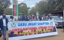 JKUAT University Academic Staff Union (UASU) members protest at the school premises on Wednesday, September 18, 2024. PHOTO/ Oliver Musembi