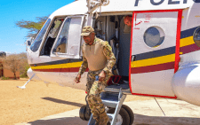 Acting Inspector General of Police Gilbert Masengeli diembarks from a police chopper in Mandera on September 9, 2024. PHOTO/@NPSOffical_KE/X