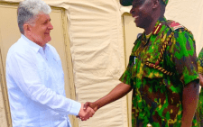 Kenyan commander in Haiti Godfrey Otunge shakes hands with Miroslav Jenča - Under-Secretary-General Europe, Central Asia, DPPA Americas and DPO. PHOTO/@MSSMHaiti/X