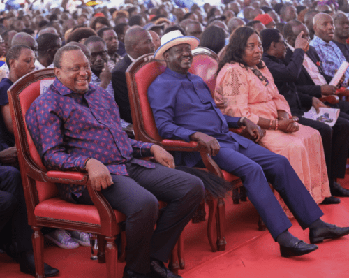 Former President Uhuru Kenyatta and Raila Odinga during a past function on February 2023. PHOTO/@4thPresidentKE/X