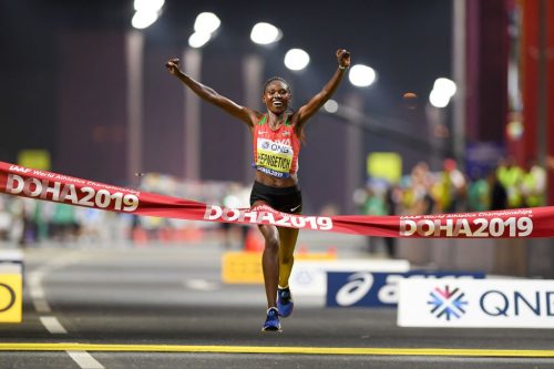 Ruth Chepng'etich in a past action. PHOTO/@IAAFDoha2019/X