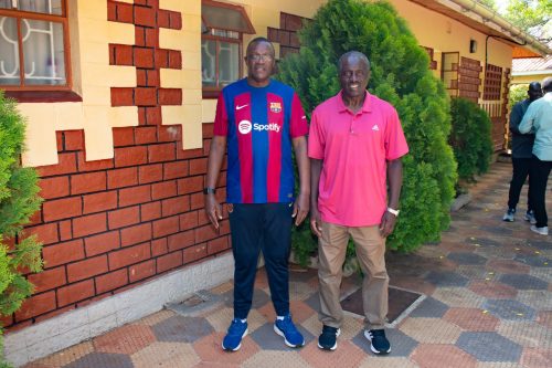 Deputy Chief of Staff and Delivery Management Eliud Owalo with former Harambee Stars Captain Austin Oduor. PHOTO/@EliudOwalo