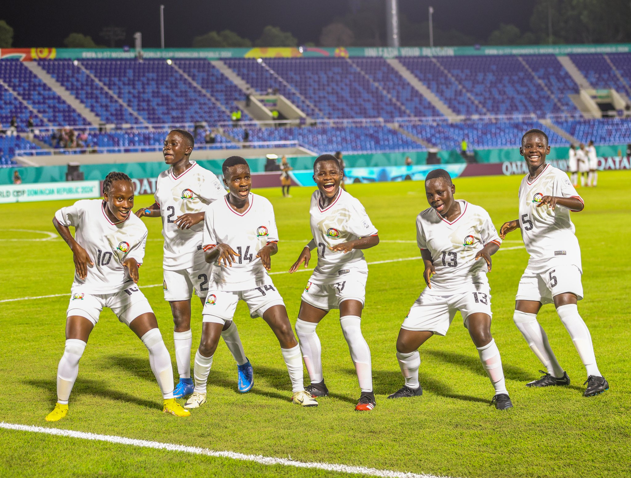 Junior Starlets celebrate a goal at World U17 against Mexico. PHOTO/@StarletsKE/X