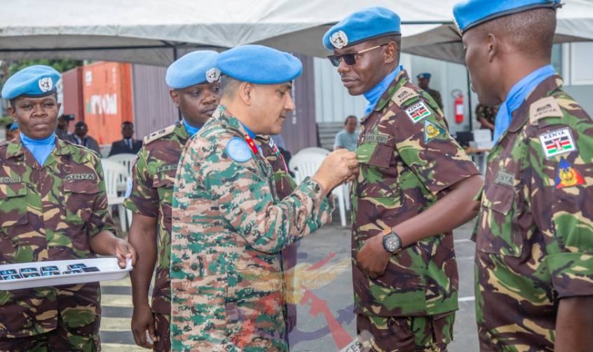 KDF soldiers receiving service medals in Goma, DRC on Wednesday October 9, 2024. PHOTO/@kdfinfo/X