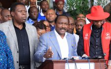 Wiper leader Kalonzo Musyoka flanked by DAP-K party Leader Eugene Wamalwa and Jubilee SG Jeremiah Kioni during a press conference on Sunday, October 13, 2024. PHOTO/@skmusyoka/X