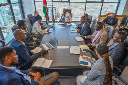 Sports Cabinet Secretary Kipchumba Murkomen leading a high-level meeting with the UK High Commissioner to Kenya Neil Wigan on Monday, October 14, 2024. PHOTO/@kichumbamurkomen/X