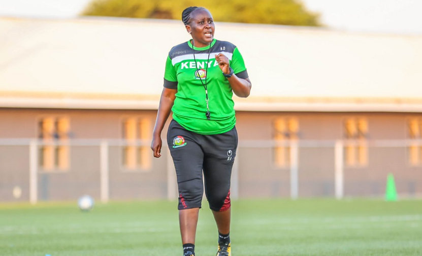 Coach Beldine Odemba during a past training session. PHOTO/https://footballkenya.org/