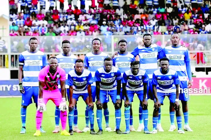 AFC Leopards players line up for a past FKF-Premier League fixture at Dandora Stadium, Nairobi.PHOTO/Print