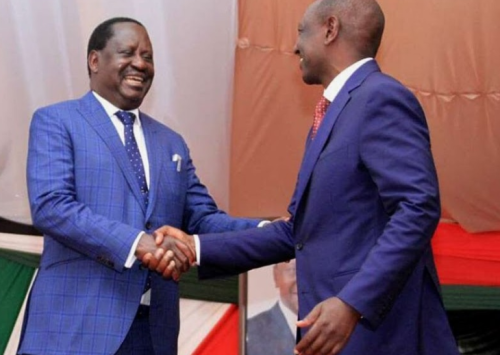 Azimio leader and AUC candidate Raila Odinga and President William Ruto in a past occasion. PHOTO/PCS