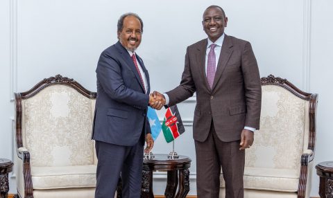 President William Ruto with Somalia President Hassan Sheikh Mohamud. PHOTO/@StateHouseKenya/X